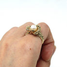 Cultured Pearl Ring - Retro 10k Yellow Gold Round White Gem - Vintage Circa 1970s Era Brutalist Style Size 6 New Old Stock Coral Jewelry