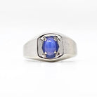 Created Star Sapphire Ring - Retro 10k White Gold Blue Stone - Vintage Circa 1960s Size 8 1/2 September Birthstone New Old Stock Jewelry