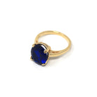 Created Spinel Ring - Retro 10k Yellow Gold Oval Faceted 4.86 CT Blue Stone - Vintage Circa 1960s Era Size 6 New Old Stock Fine 60s Jewelry