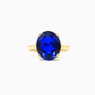 Created Spinel Ring - Retro 10k Yellow Gold Oval Faceted 4.86 CT Blue Stone - Vintage Circa 1960s Era Size 6 New Old Stock Fine 60s Jewelry