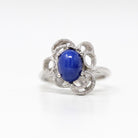 Created Star Sapphire Ring - Retro 14k White Gold Blue 2.01 CT Stone - Vintage Circa 1960s Size 4 3/4 September Birthstone Fine 60s Jewelry