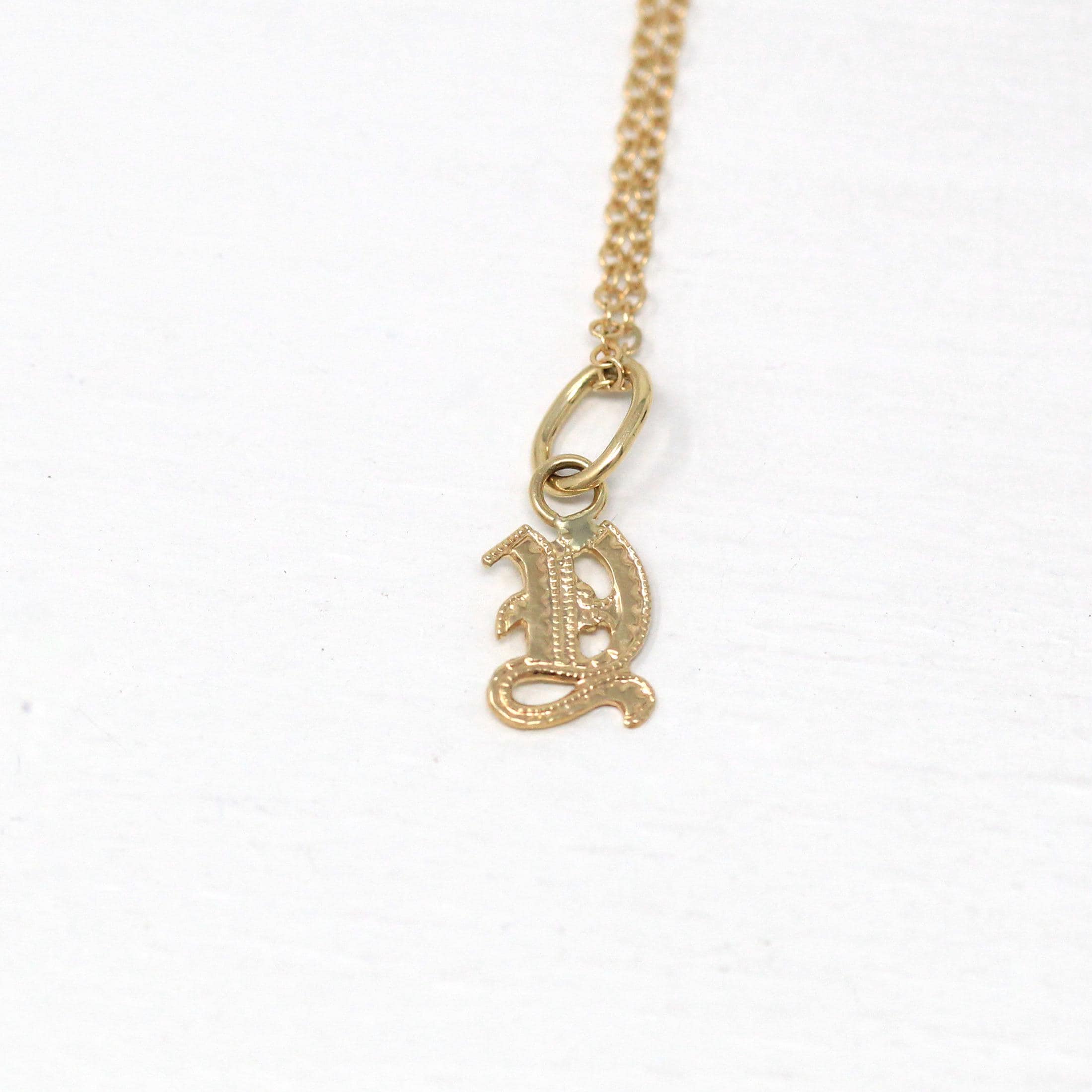 Letter "Y" Charm - Art Deco 10k & 14k Gold Initial Old English Style Pendant Necklace - Vintage Circa 1930s Dainty Fine Charm Jewelry