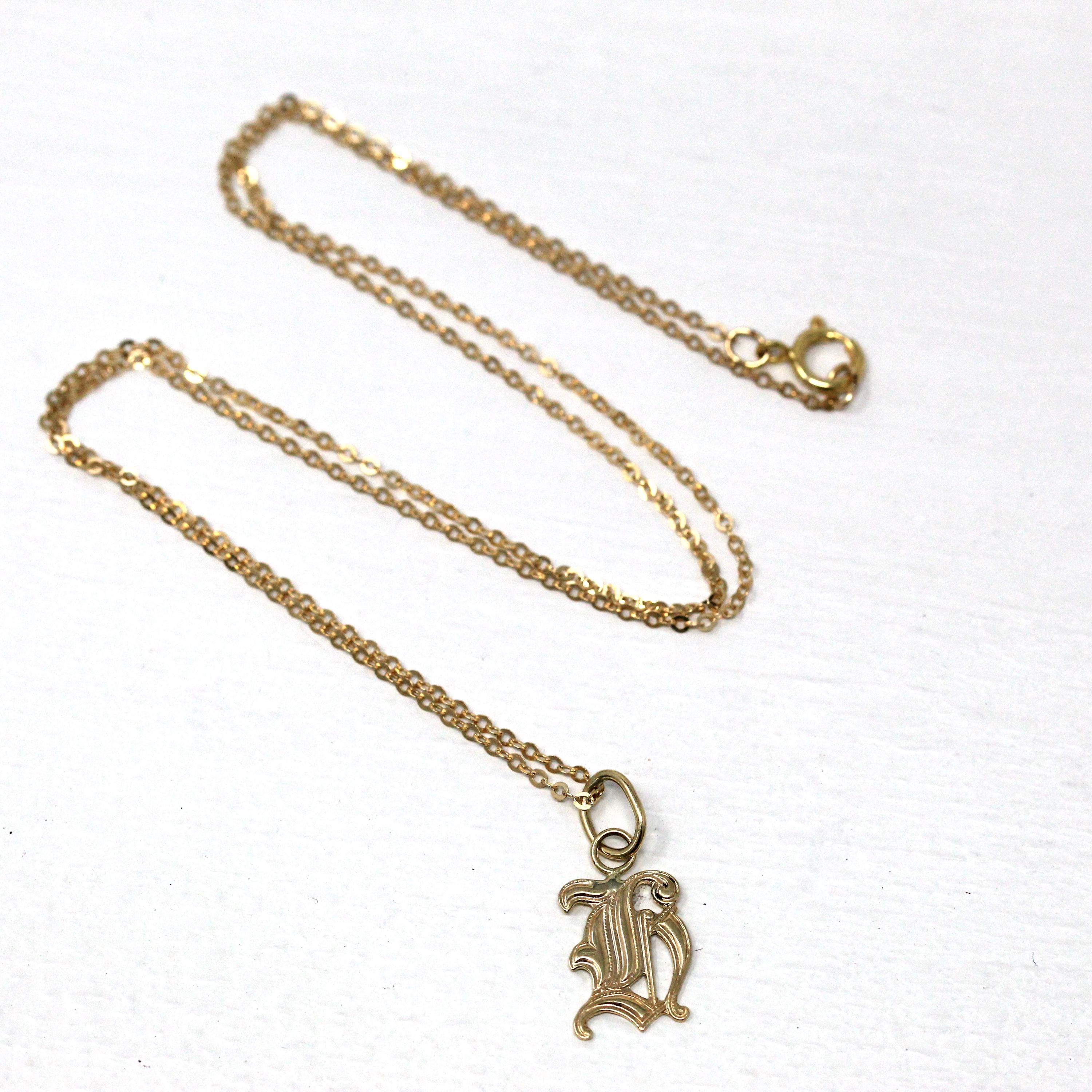 Letter "H" Charm - Art Deco 10k & 14k Gold Initial Old English Style Pendant Necklace - Vintage Circa 1930s Single Letter Fine Jewelry