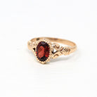 Edwardian Solitaire Ring - Antique 10k Rosy Yellow Gold Genuine Garnet Band - Vintage Dated 1907 Size 7.5 Oval Red Stone Fine Jewelry