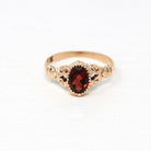 Edwardian Solitaire Ring - Antique 10k Rosy Yellow Gold Genuine Garnet Band - Vintage Dated 1907 Size 7.5 Oval Red Stone Fine Jewelry