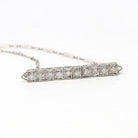 Antique Diamond Necklace - Art Deco Platinum 10 Stone Genuine .30 CTW Bar Pendant - Vintage 1920s Era Fine Horizontal Paperclip Jewelry