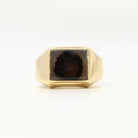 Genuine Agate Ring - Retro 10k Yellow Gold Square Cut Inclusion Gem - Vintage Circa 1940s Era Size 11 1/4 Statement Unisex Fine Jewelry