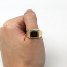 Genuine Agate Ring - Retro 10k Yellow Gold Square Cut Inclusion Gem - Vintage Circa 1940s Era Size 11 1/4 Statement Unisex Fine Jewelry