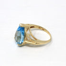 Blue Topaz Ring - Estate 10k Yellow Gold Genuine Blue Statement - Vintage Size 5 1/4 Large Pear Cut 6.99 Ct Gem Modern 1990s Fine Jewelry