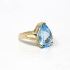 Blue Topaz Ring - Estate 10k Yellow Gold Genuine Blue Statement - Vintage Size 5 1/4 Large Pear Cut 6.99 Ct Gem Modern 1990s Fine Jewelry