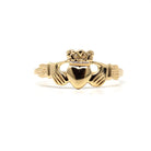 Modern Claddagh Ring - Estate 14k Yellow Gold Heart Clasped Hand Crown - Circa 2000s Era Size 8 Friendship Love Loyalty Irish Fine Jewelry