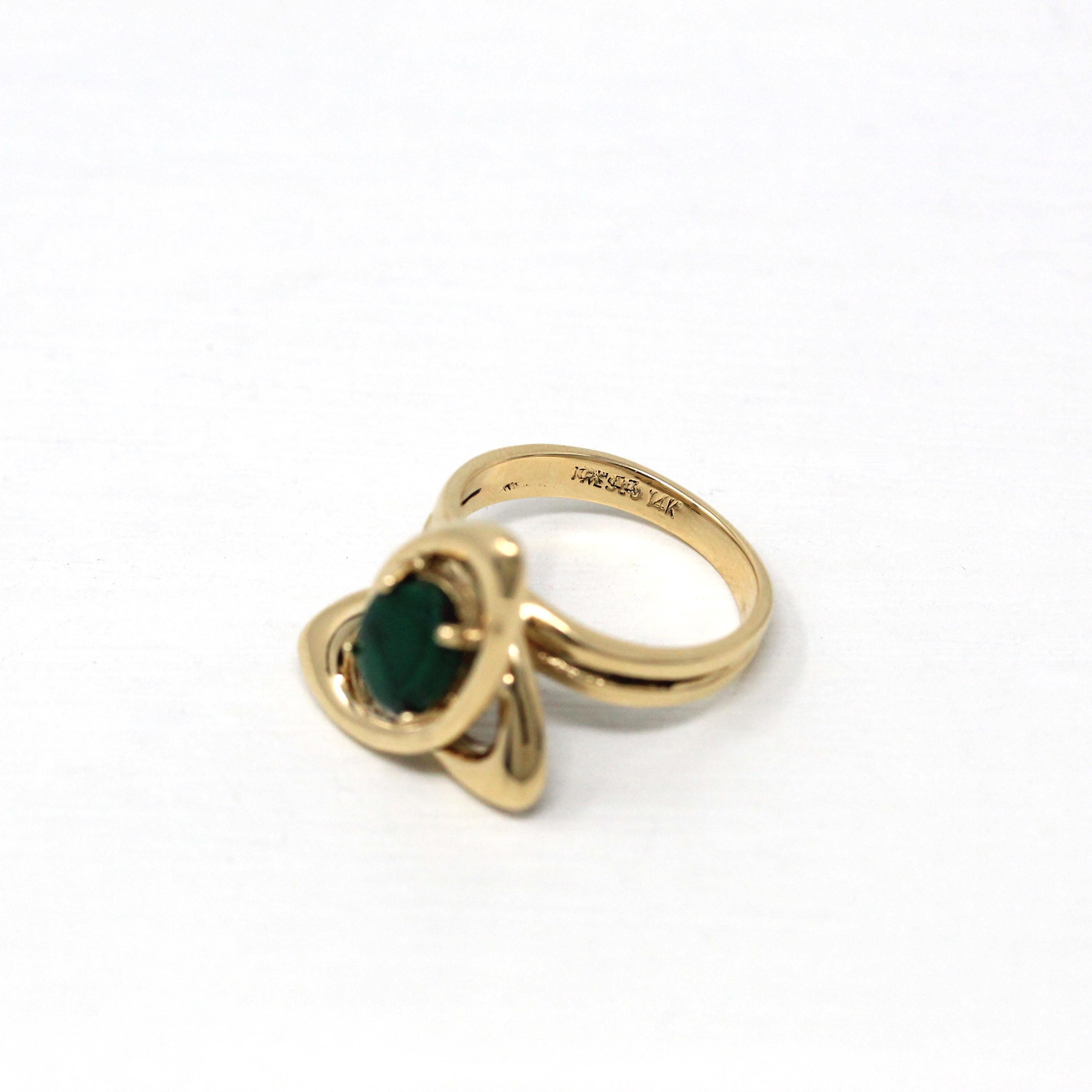 Vintage Malachite Ring - Retro 14k Yellow Gold Genuine Green Gemstone - Vintage Circa 1970s Era Size 5 1/2 New Old Stock Fine 70s Jewelry