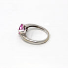 Created Pink Sapphire Ring - Estate 14k White Gold Fancy Cut Statement - Modern Circa 2000 Era Size 5 1/4 Genuine Diamonds Fine Jewelry