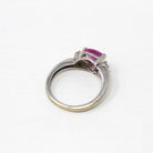 Created Pink Sapphire Ring - Estate 14k White Gold Fancy Cut Statement - Modern Circa 2000 Era Size 5 1/4 Genuine Diamonds Fine Jewelry