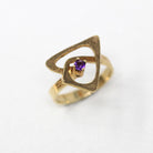 Genuine Amethyst Ring - Retro 10k Yellow Gold Round Faceted Purple Gemstone - Vintage Circa 1970s Era Size 6 1/4 New Old Stock Fine Jewelry