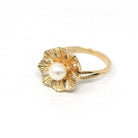 Cultured Pearl Ring - Retro 10k Yellow Gold Round White Gem - Vintage Circa 1970s Era Size 6 New Old Stock Statement Flower June Jewelry