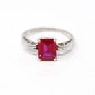 Created Ruby Ring - Retro 10k White Gold Rectangular Faceted 2.00 CT Red Stone - Vintage Circa 1960s Era Size 6 New Old Stock Fine Jewelry