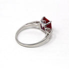 Created Ruby Ring - Retro 10k White Gold Rectangular Faceted 2.00 CT Red Stone - Vintage Circa 1960s Era Size 6 New Old Stock Fine Jewelry