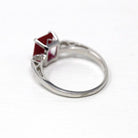 Created Ruby Ring - Retro 10k White Gold Rectangular Faceted 2.00 CT Red Stone - Vintage Circa 1960s Era Size 6 New Old Stock Fine Jewelry