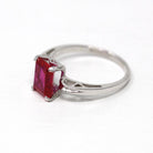 Created Ruby Ring - Retro 10k White Gold Rectangular Faceted 2.00 CT Red Stone - Vintage Circa 1960s Era Size 6 New Old Stock Fine Jewelry