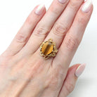 Tiger's Eye Ring - Retro 10k Yellow Gold Genuine Brown Gemstone Statement - Vintage Circa 1970s Era Size 6 3/4 New Old Stock Fine Jewelry