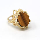 Tiger's Eye Ring - Retro 10k Yellow Gold Genuine Brown Gemstone Statement - Vintage Circa 1970s Era Size 6 3/4 New Old Stock Fine Jewelry