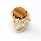 Tiger's Eye Ring - Retro 10k Yellow Gold Genuine Brown Gemstone Statement - Vintage Circa 1970s Era Size 6 3/4 New Old Stock Fine Jewelry