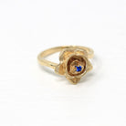 Retro Flower Ring - Vintage 10k Yellow Gold Created Blue Spinel Gemstone Textured Petals - Circa 1960s Era Size 6 New Old Stock Fine Jewelry