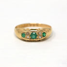 Antique Gem Band - Victorian 18k Yellow Gold Genuine Emerald & Diamond Ring - Vintage English Hallmarked 1918 Size 6 Fine Jewelry