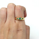 Antique Gem Band - Victorian 18k Yellow Gold Genuine Emerald & Diamond Ring - Vintage English Hallmarked 1918 Size 6 Fine Jewelry