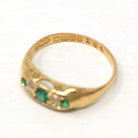 Antique Gem Band - Victorian 18k Yellow Gold Genuine Emerald & Diamond Ring - Vintage English Hallmarked 1918 Size 6 Fine Jewelry