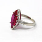 Created Ruby Ring - Vintage 10k White Gold Pink Marquise 2.40 CT Synthetic Ruby - Retro 1960s Size 5 July Birthstone Solitaire Fine Jewelry