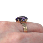 Genuine Amethyst Ring - Antique Victorian Era 10k Yellow Gold Oval Purple 4.16 Ct Gem - Circa 1890s Size 10 February Birthstone Fine Jewelry