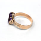 Genuine Amethyst Ring - Antique Victorian Era 10k Yellow Gold Oval Purple 4.16 Ct Gem - Circa 1890s Size 10 February Birthstone Fine Jewelry