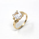 Created White Spinel Ring - Vintage Retro Era 10k Yellow Gold Rectangular Cut 2.12 CT Statement - Circa 1940s Size 5 Ribbon Fine 40s Jewelry