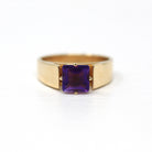 Genuine Amethyst Ring - Estate 10k Yellow Gold Square Emerald Cut Gemstone - Modern 2000s Era Size 5 Purple February Birthstone Jewelry