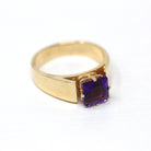 Genuine Amethyst Ring - Estate 10k Yellow Gold Square Emerald Cut Gemstone - Modern 2000s Era Size 5 Purple February Birthstone Jewelry