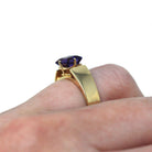 Genuine Amethyst Ring - Estate 10k Yellow Gold Square Emerald Cut Gemstone - Modern 2000s Era Size 5 Purple February Birthstone Jewelry