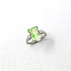 Created Spinel Ring - Retro 10k White Gold Fancy Hourglass Cut Green Statement - Vintage Circa 1960s Size 7 White Accent Unique Fine Jewelry