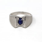 Created Star Sapphire Ring - Retro 14k White Gold Blue Stone - Vintage Circa 1960s Size 9 3/4 September Birthstone New Old Stock Jewelry