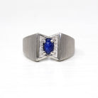 Created Star Sapphire Ring - Retro 14k White Gold Blue Stone - Vintage Circa 1960s Size 9 3/4 September Birthstone New Old Stock Jewelry