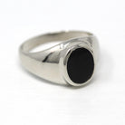 Genuine Onyx Ring - Retro 10k White Gold Bezel Set Black Gem Statement - Vintage Circa 1960s Era Size 12 1/4 Unisex Style Fine Mens Jewelry