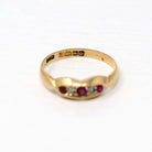 Ruby & Diamond Band - Victorian 18k Rose Gold Genuine Gemstones Ring - Hallmarked 1895 Birmingham England Size 7 1/2 Statement Fine Jewelry