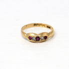 Ruby & Diamond Band - Victorian 18k Rose Gold Genuine Gemstones Ring - Hallmarked 1895 Birmingham England Size 7 1/2 Statement Fine Jewelry