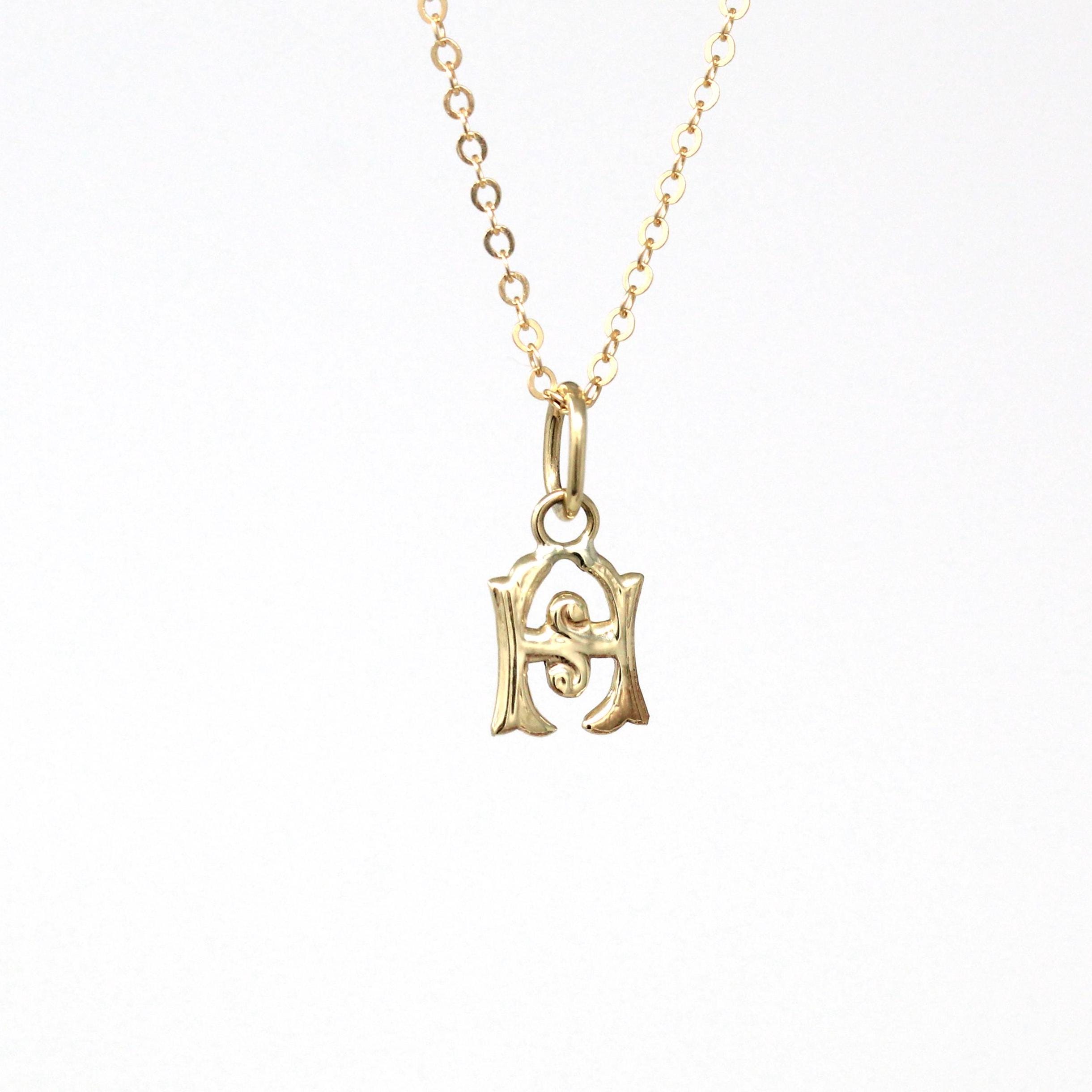 Letter "H" Charm - Art Deco 10k & 14k Gold Initial Old English Style Pendant Necklace - Vintage Circa 1930s Single Letter Fine Jewelry