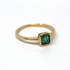 Genuine Emerald Ring - Estate 18k Yellow Gold Square Cut .42 ct Solitaire Green Stone - Modern Circa 2000's Size 6.5 May Birthstone Jewelry