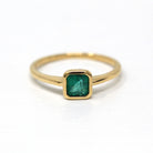 Genuine Emerald Ring - Estate 18k Yellow Gold Square Cut .42 ct Solitaire Green Stone - Modern Circa 2000's Size 6.5 May Birthstone Jewelry