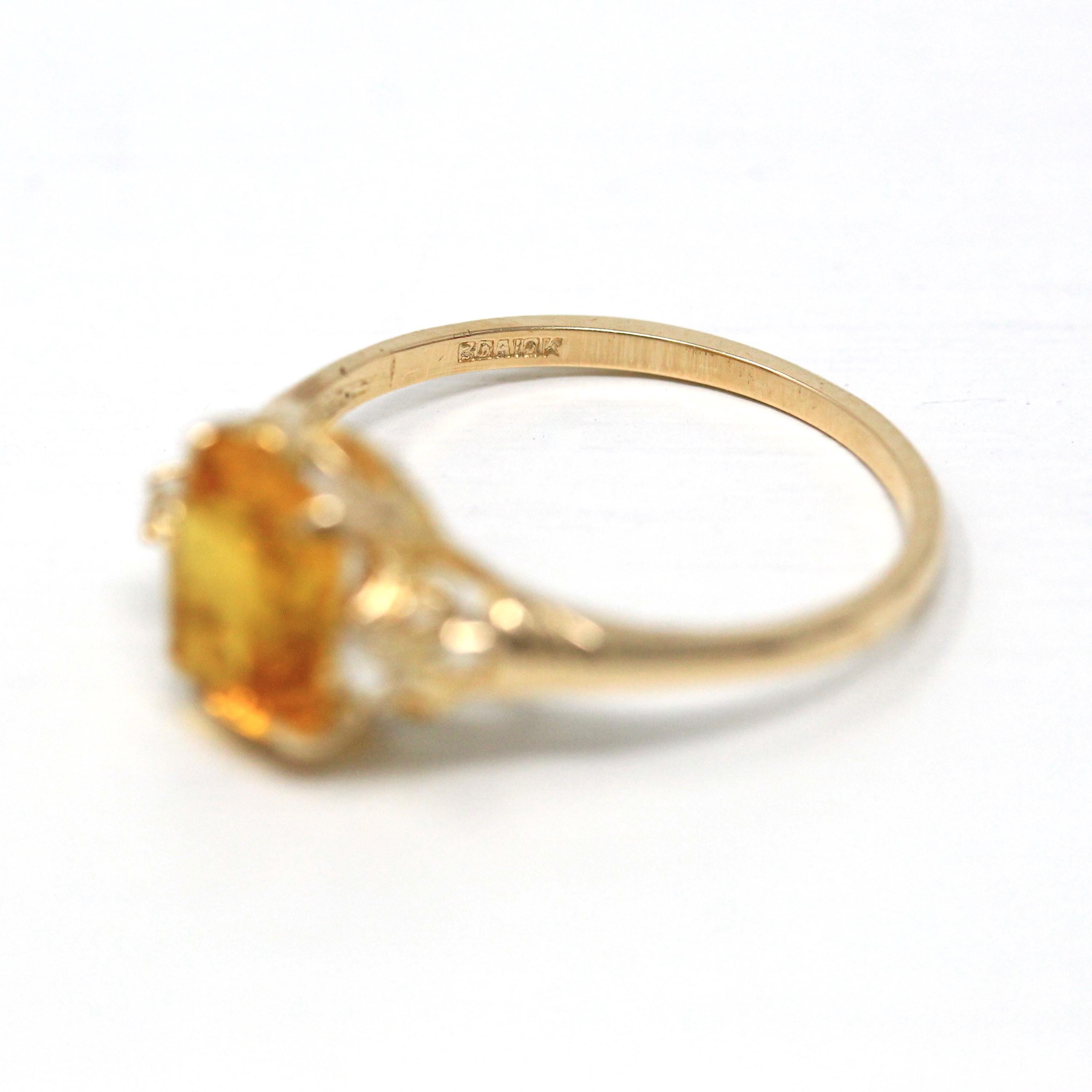 Simulated Citrine Ring - Retro 10k Yellow Gold Emerald Cut Yellow Glass Stone - Vintage Circa 1960s Era Size 7 New Old Stock BDA 60s Jewelry