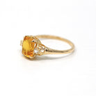 Simulated Citrine Ring - Retro 10k Yellow Gold Emerald Cut Yellow Glass Stone - Vintage Circa 1960s Era Size 7 New Old Stock BDA 60s Jewelry