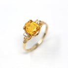 Simulated Citrine Ring - Retro 10k Yellow Gold Emerald Cut Yellow Glass Stone - Vintage Circa 1960s Era Size 7 New Old Stock BDA 60s Jewelry